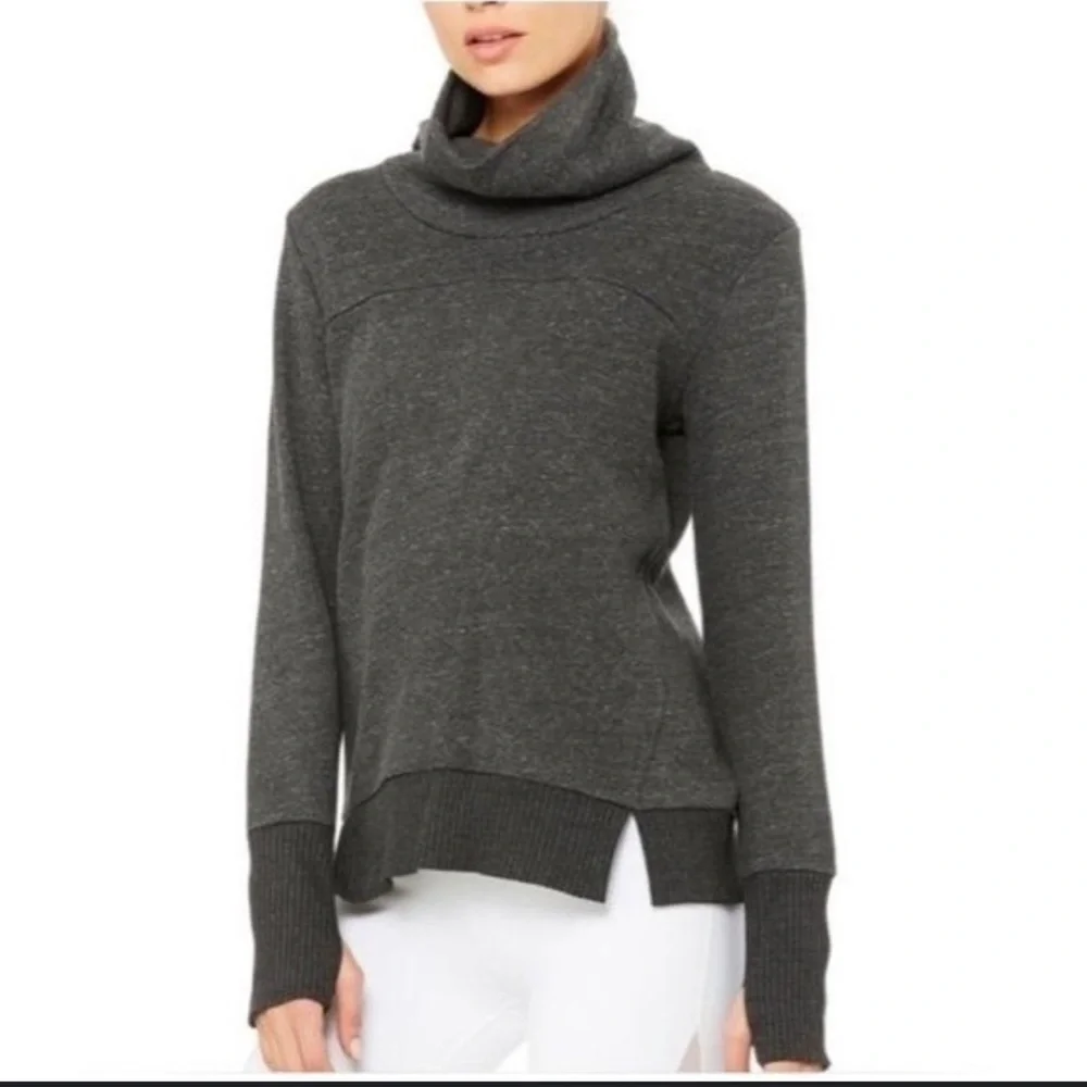 ALO Yoga Haze Grey Charcoal Funnel Neck Sweatshirt